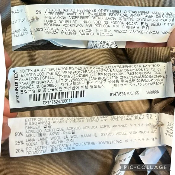 Zara tan brown houndstooth check plaid single breasted button front blazer Sz XS - Picture 13 of 15